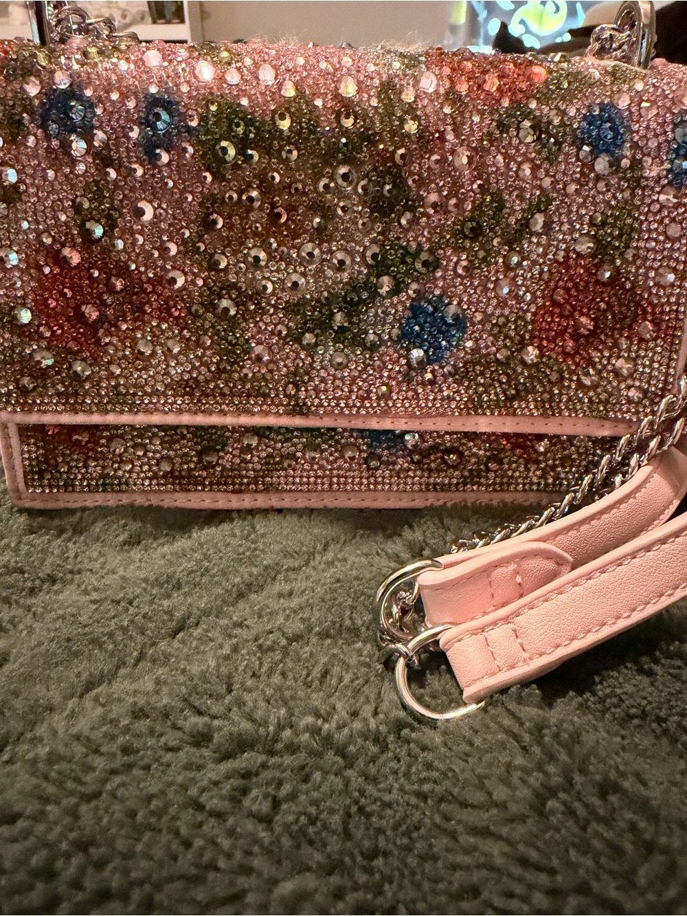 Betsey Johnson Pink Crystal Floral Embellished Crossbody Bag